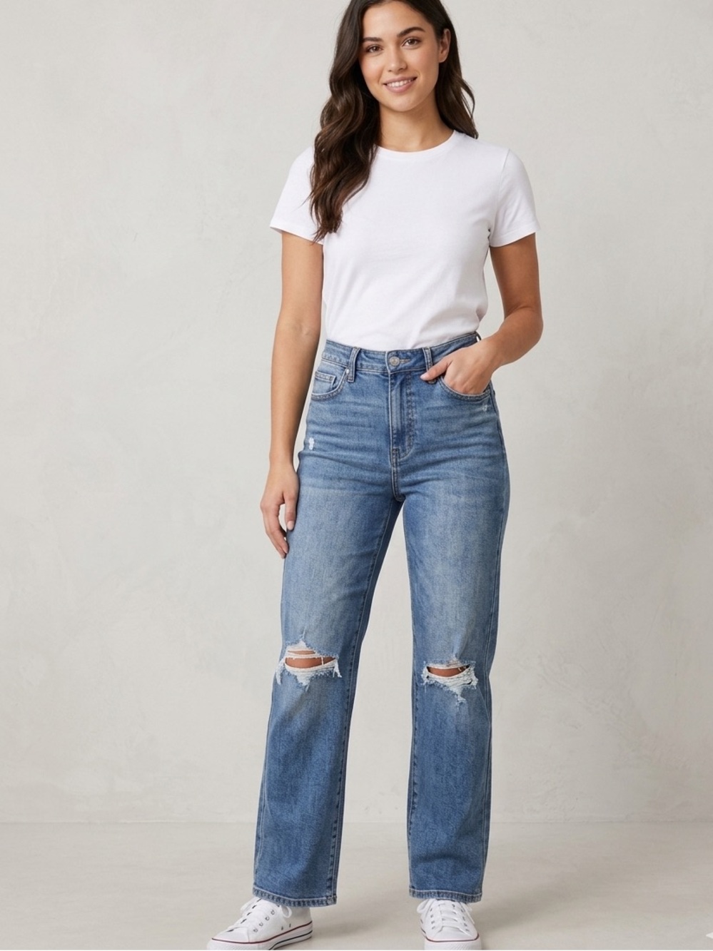 Judy Blue High Rise Distressed Straight Leg Jeans Medium Wash 27